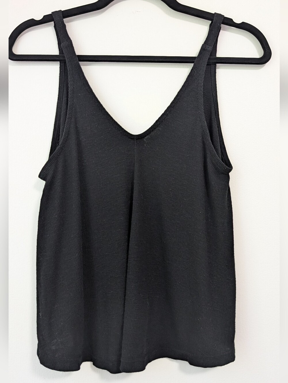 Free People Black Ribbed Knit V-Neck Sleeveless Pullover Tank Top Size XS